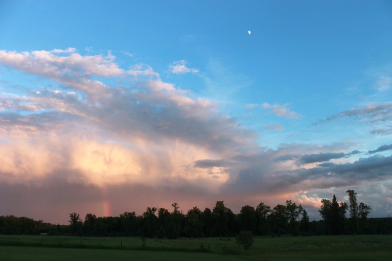 sunset rainbow and moon / rejoicing hills